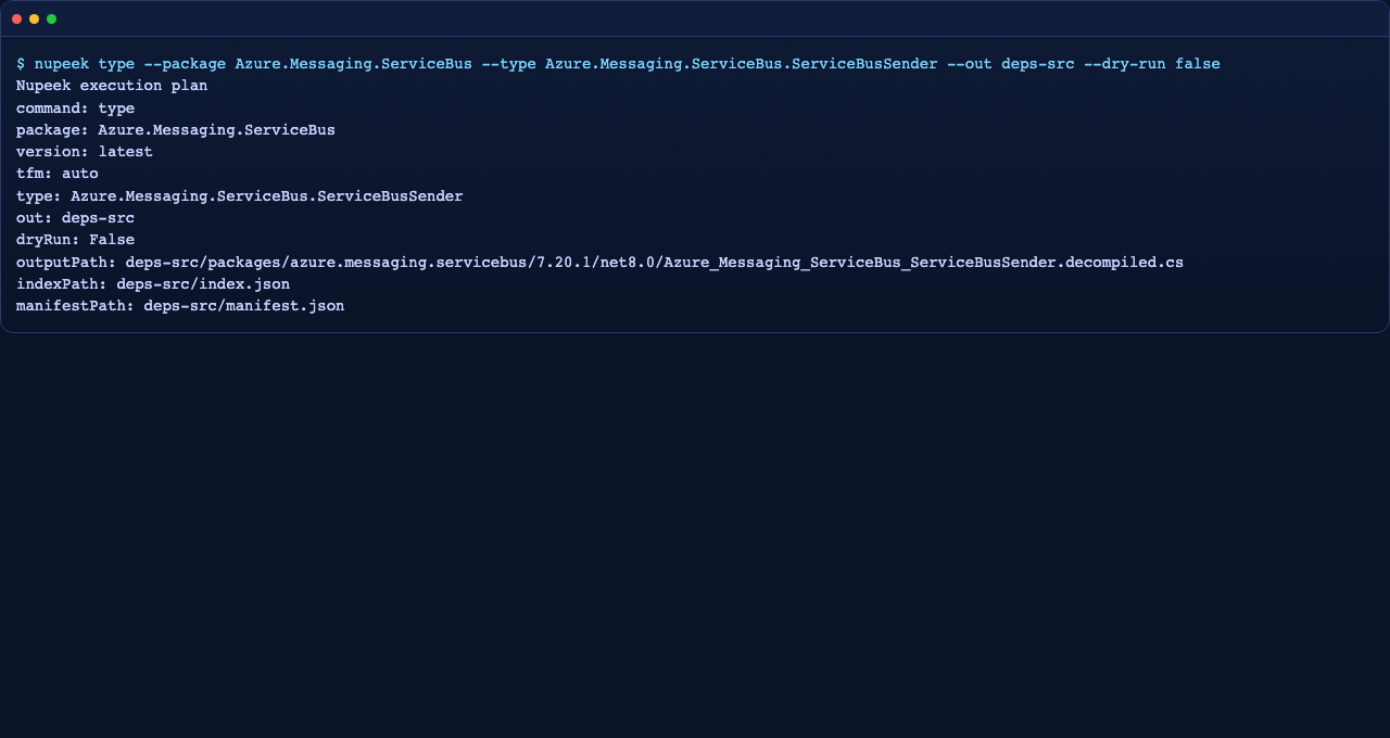 Nupeek type command output screenshot
